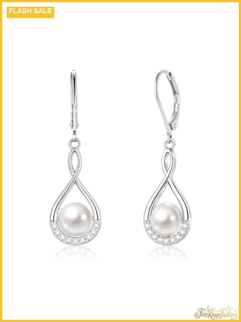 CZ Pearl Dangle Leverback Earrings Sterling Silver Plated Hypoallergenic